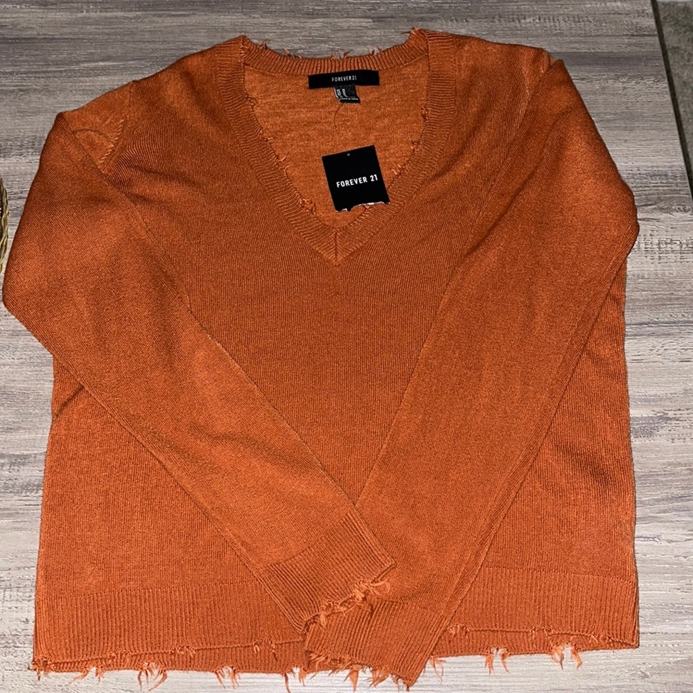 Rust Orange Distressed Sweater